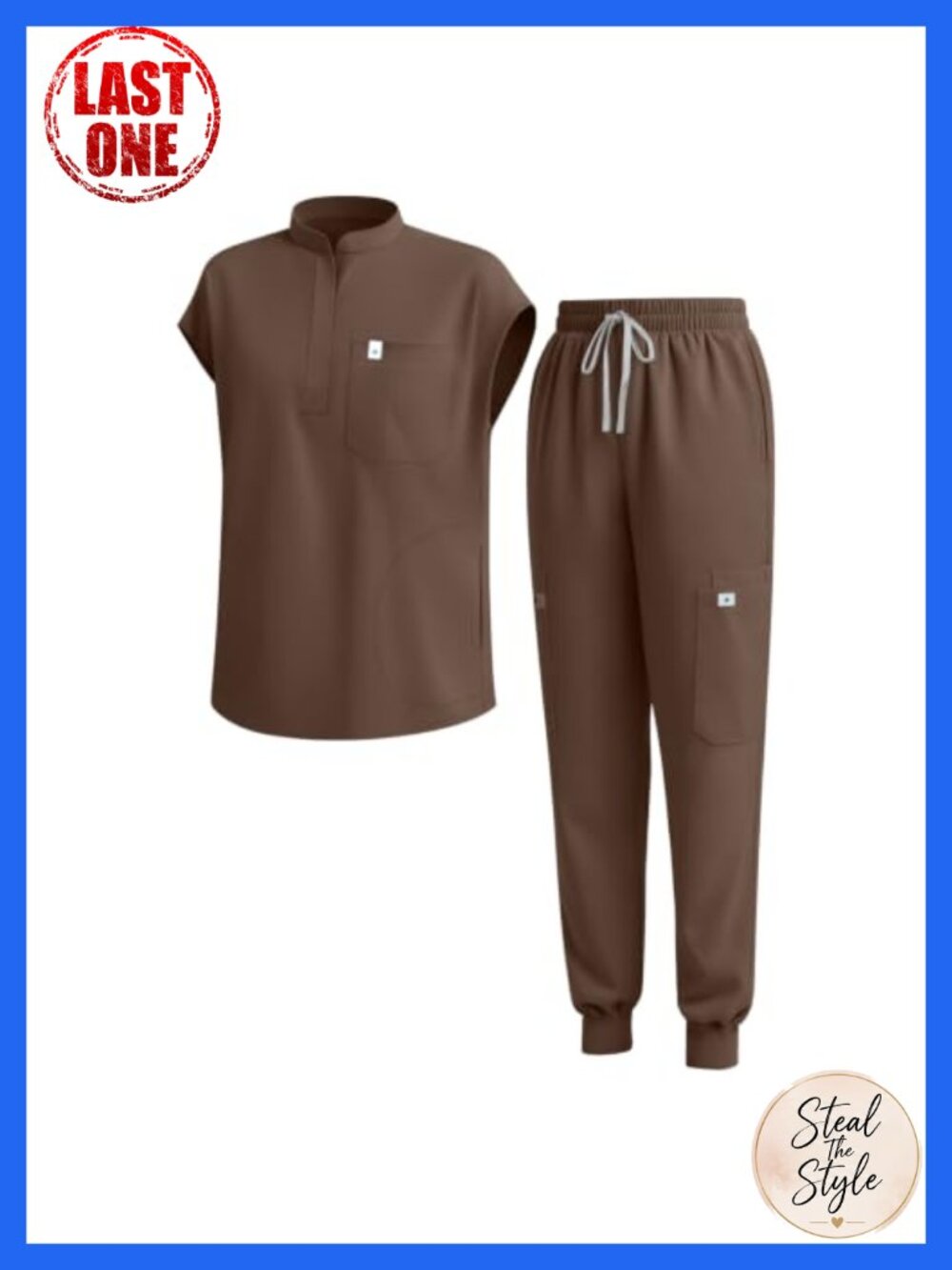 Women's Medical Scrub Set Stand Collar Jogger Pants 11 Pockets Stretch